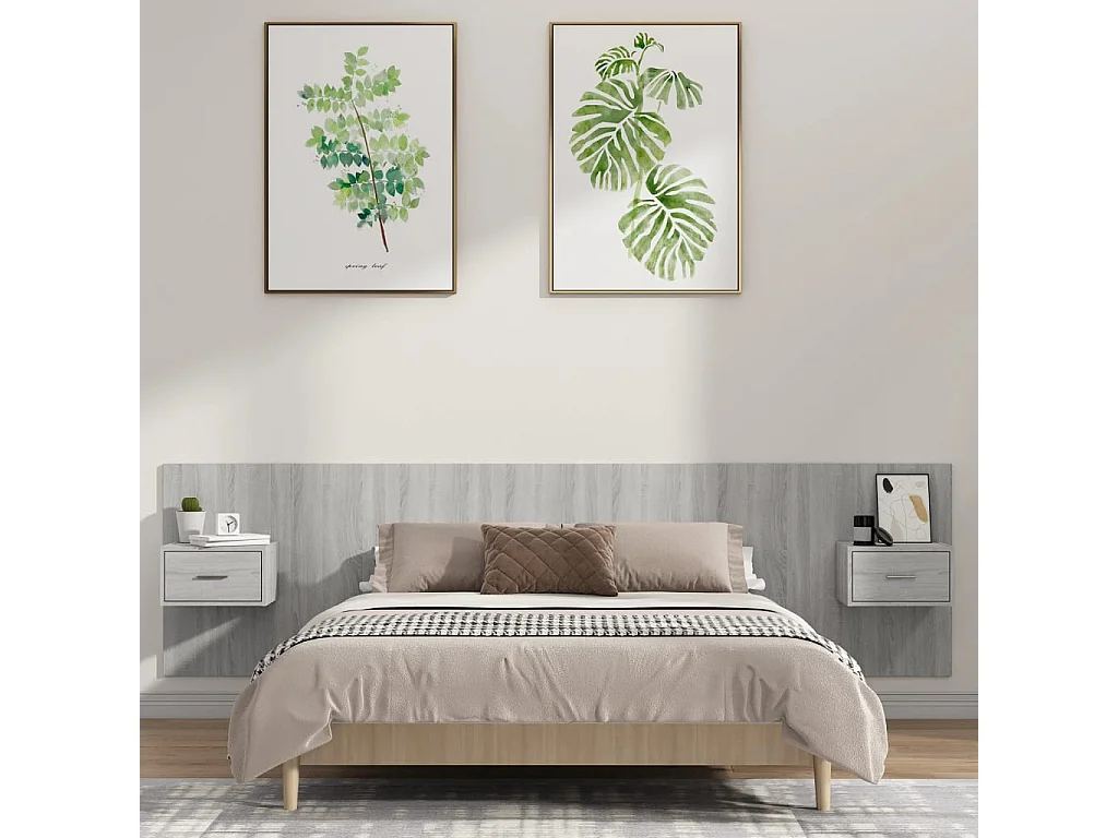 Tête de lit avec armoires sonoma gris Bois d'ingénierie POI31479 BonneVie Meuble