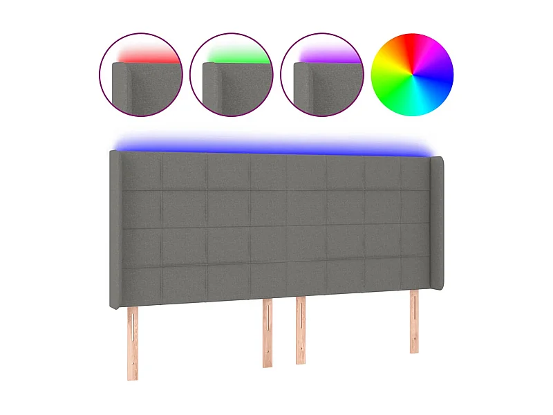 Tête de lit à LED Gris foncé 163x16x118/128 cm Tissu POI11070 BonneVie Meuble