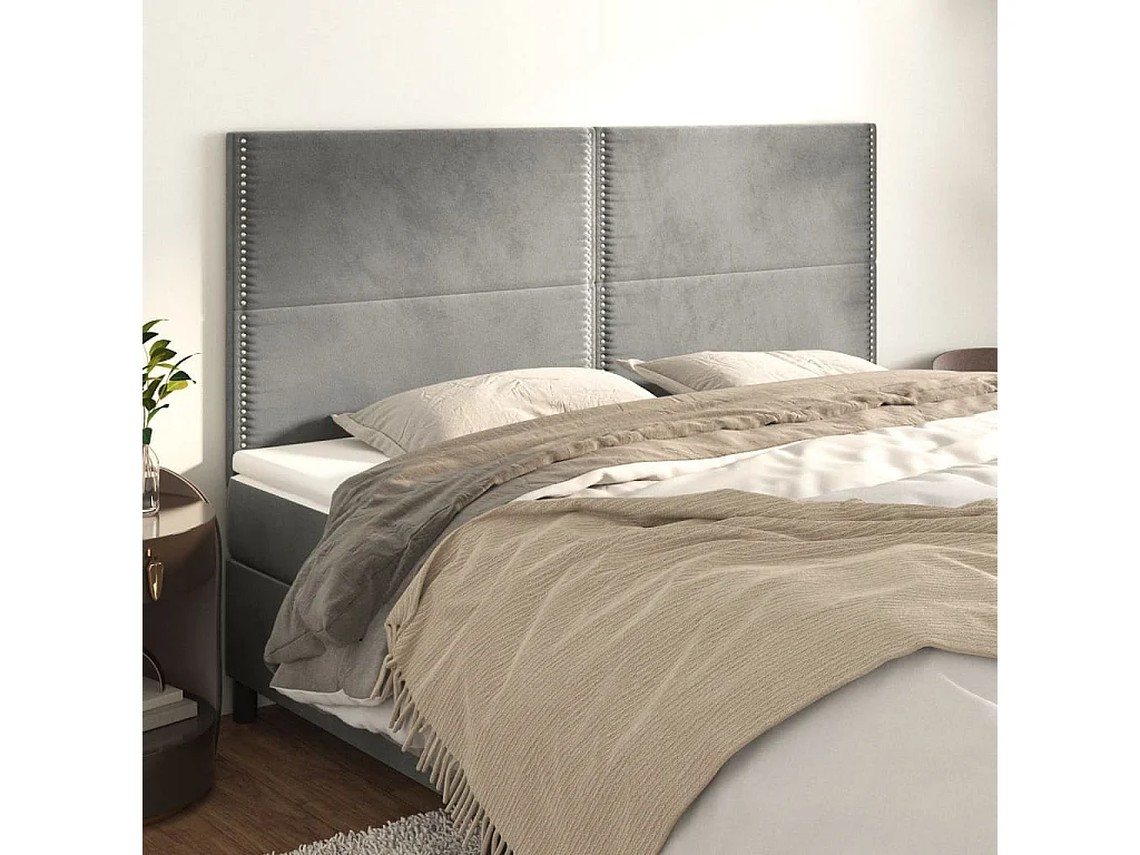 Têtes de lit 4 pcs Gris clair 100x5x78/88 cm Velours POI13261 BonneVie Meuble