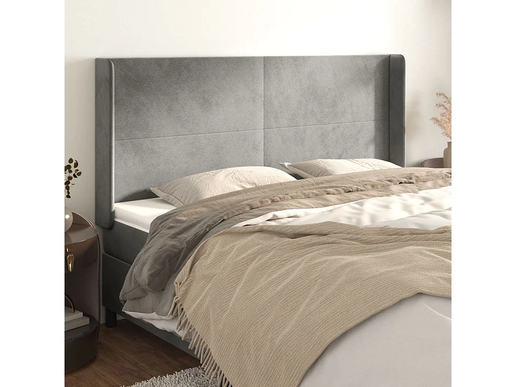 Tête de lit avec oreilles Gris clair 163x16x118/128 cm Velours POI27698 BonneVie Meuble