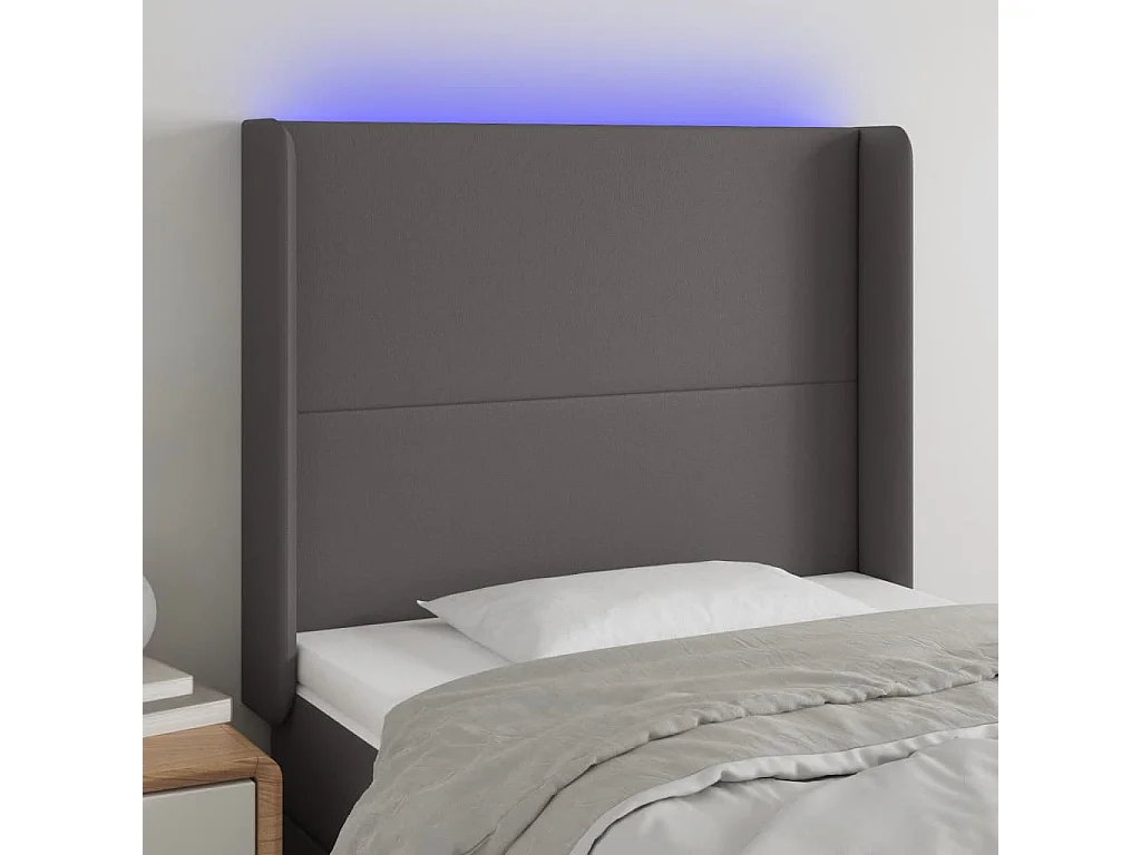 Cabeceira cama c/ LED 93x16x118/128cm couro artificial cinzento PT531409