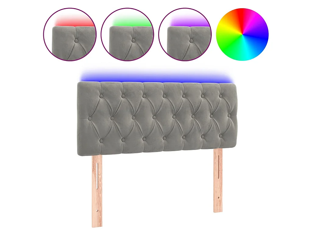 Tête de lit à LED Gris clair 90x7x78/88 cm Velours POI44810 BonneVie Meuble