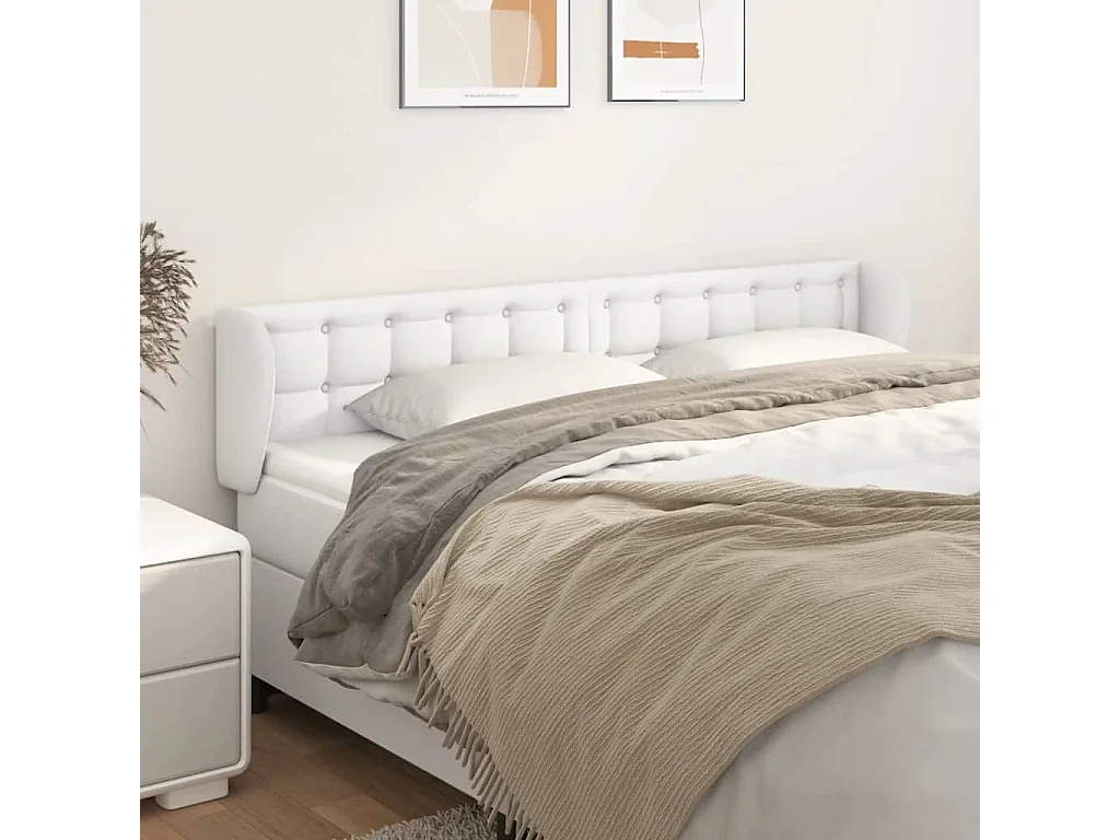 Cabeceira de cama c/ abas couro artificial203x23x78/88cm branco PT541834