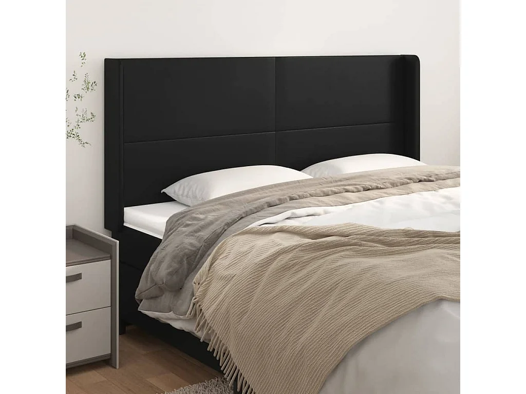 Tête de lit avec oreilles Noir 203x16x118/128 cm Similicuir POI69160 BonneVie Meuble