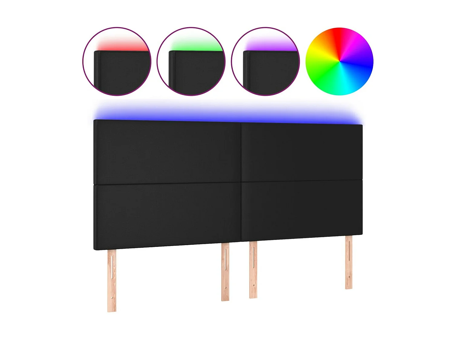 Hoofdbord LED 160x5x118/128 cm kunstleer zwart NL738393