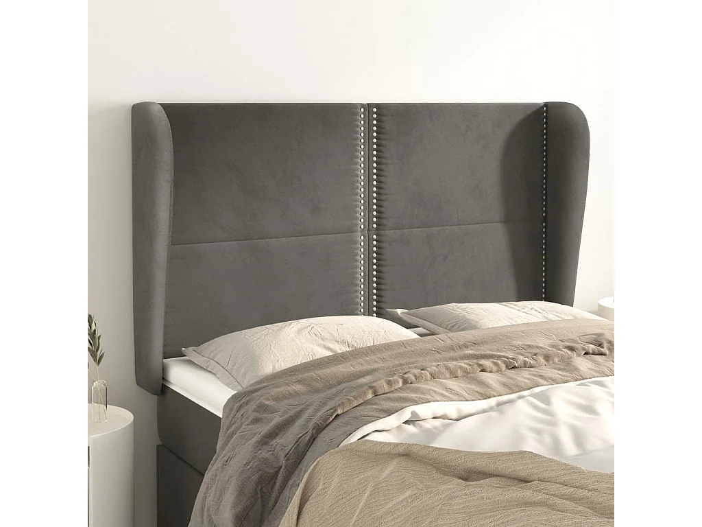 Tête de lit avec oreilles Gris foncé 147x23x118/128 cm Velours POI51137 BonneVie Meuble