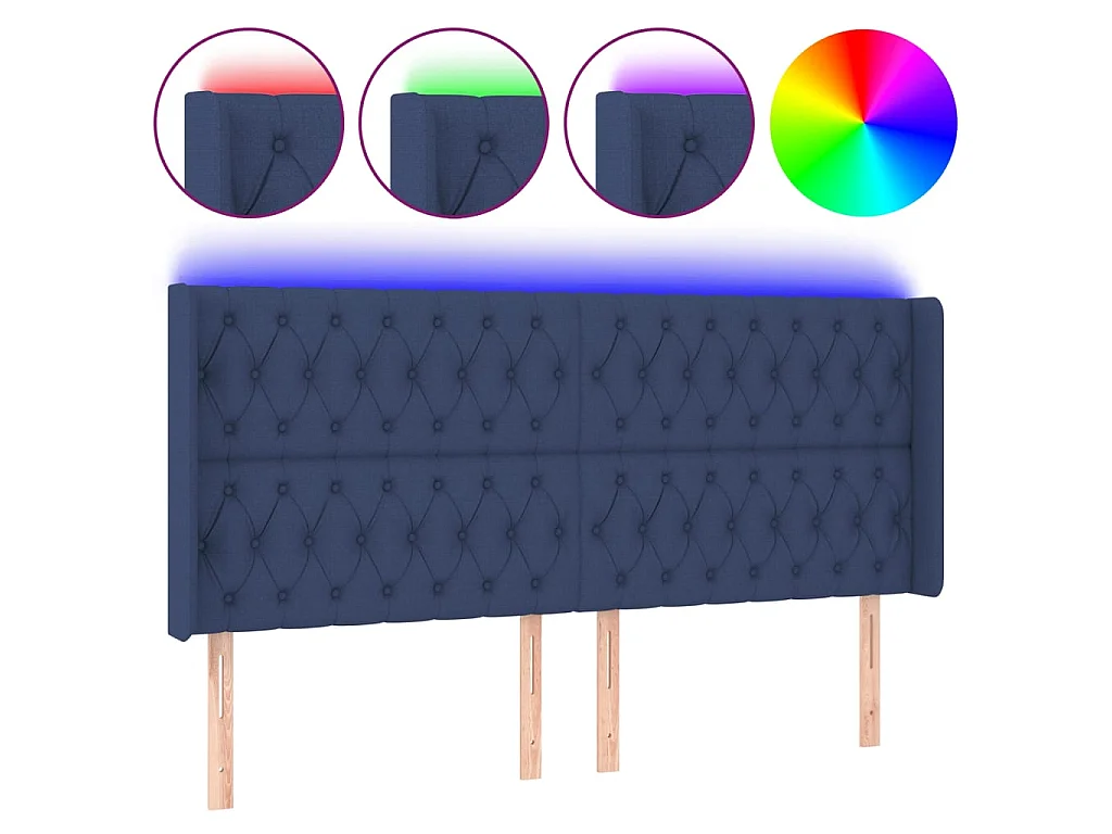 Cabeceira de cama c/ luzes LED tecido 183x16x118/128 cm azul PT384426