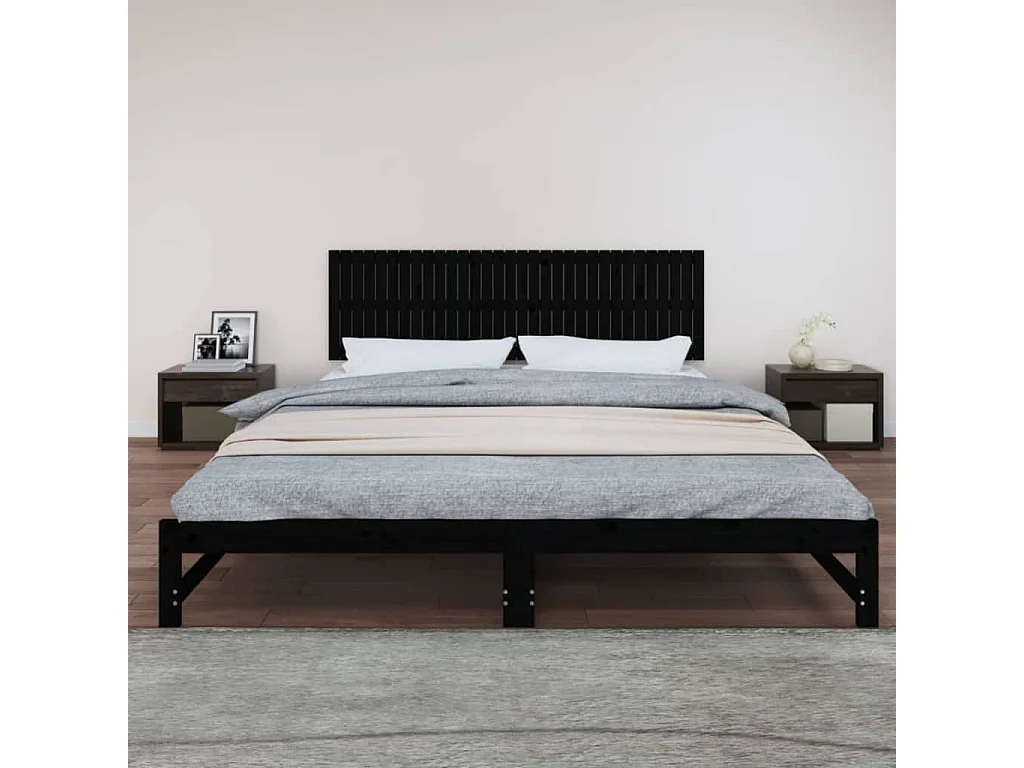 Tête de lit murale Noir 204x3x60 cm Bois massif de pin POI23201 BonneVie Meuble