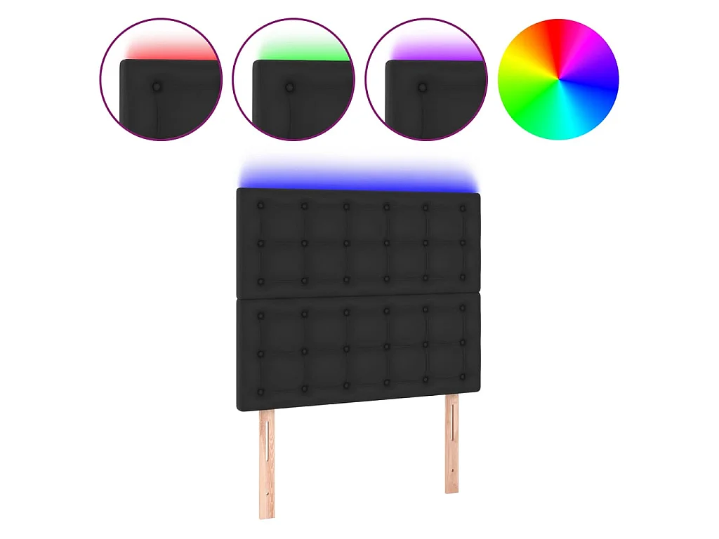 Cabeceira de cama c/ LED couro artificial 90x5x118/128cm preto PT661597