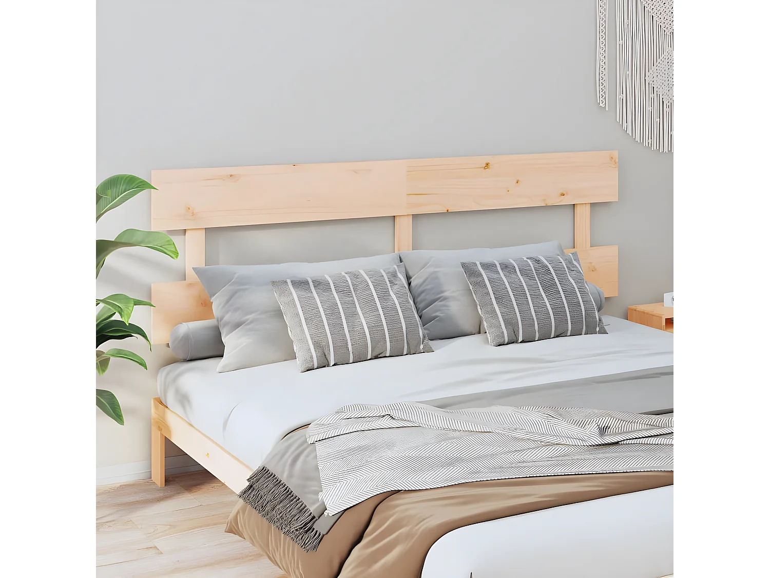 Cabecero de cama madera maciza de pino gris 204x3x81 cm ES29551