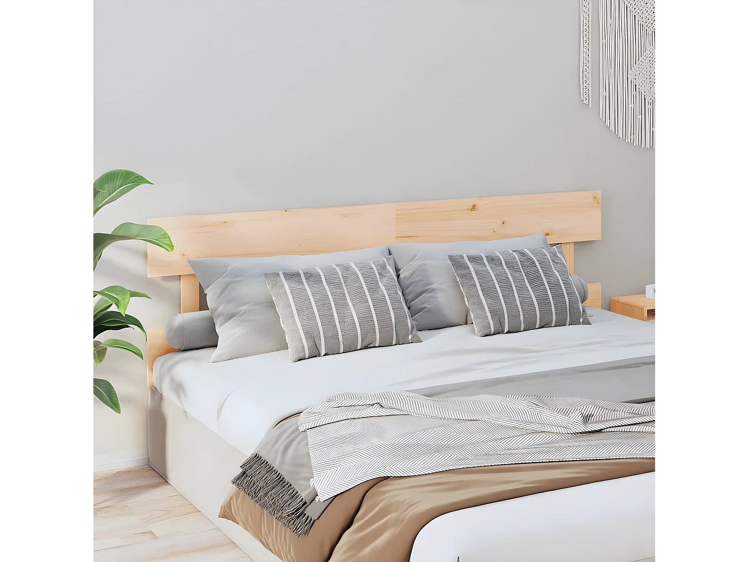 Cabecero de cama madera maciza de pino gris 204x3x81 cm ES29551