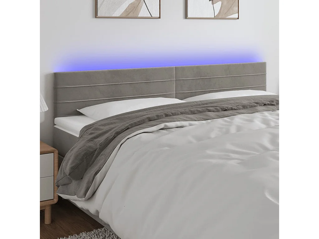Tête de lit à LED Gris clair 200x5x78/88 cm Velours POI94479 BonneVie Meuble