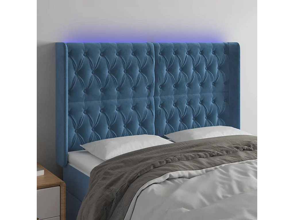 Cabecero con LED de terciopelo azul oscuro 163x16x118/128 cm ES19845