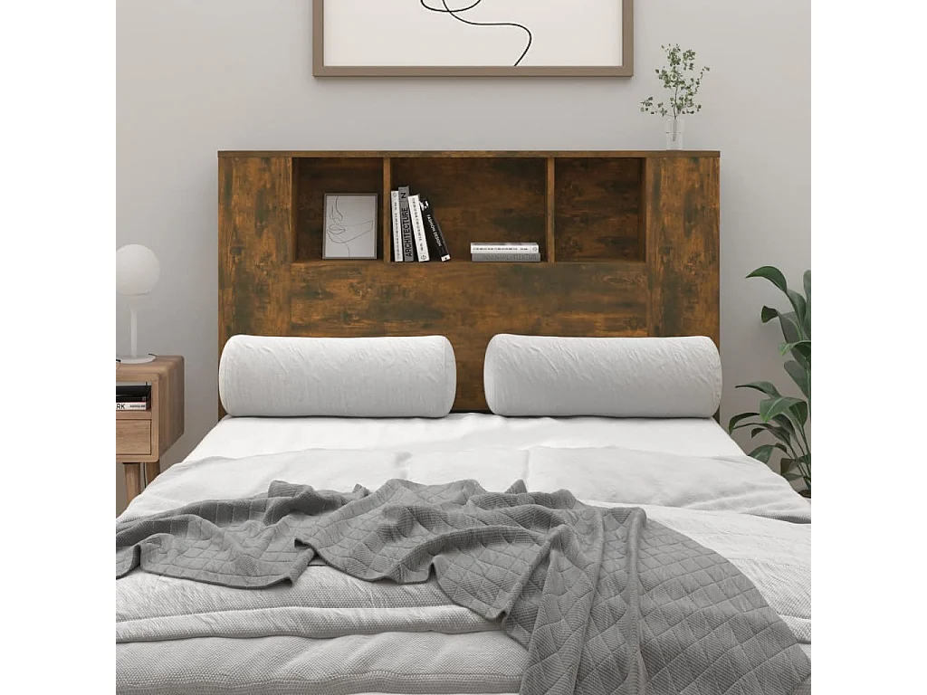 Armoire de tête de lit chêne fumé 120x18,5x102,5 cm POI91511 BonneVie Meuble