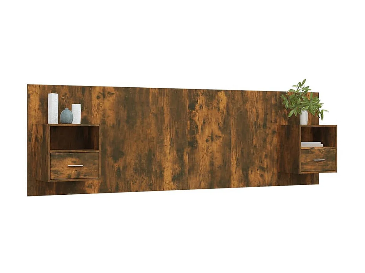 Tête de lit avec armoires Chêne fumé Bois d'ingénierie POI18822 BonneVie Meuble