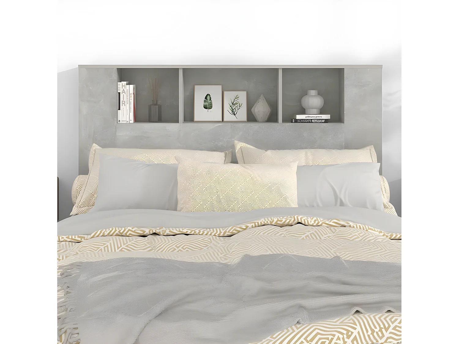 Armoire de tête de lit Gris béton 140x18,5x104,5 cm POI27037 BonneVie Meuble