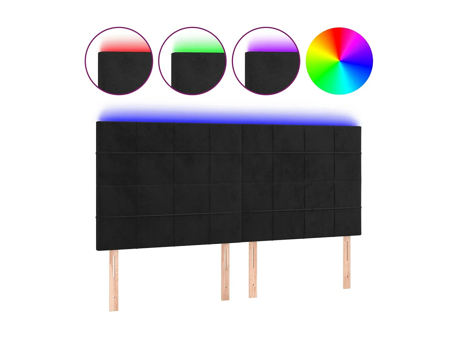 Cabeceira de cama c/ luzes LED veludo 160x5x118/128 cm preto PT197751