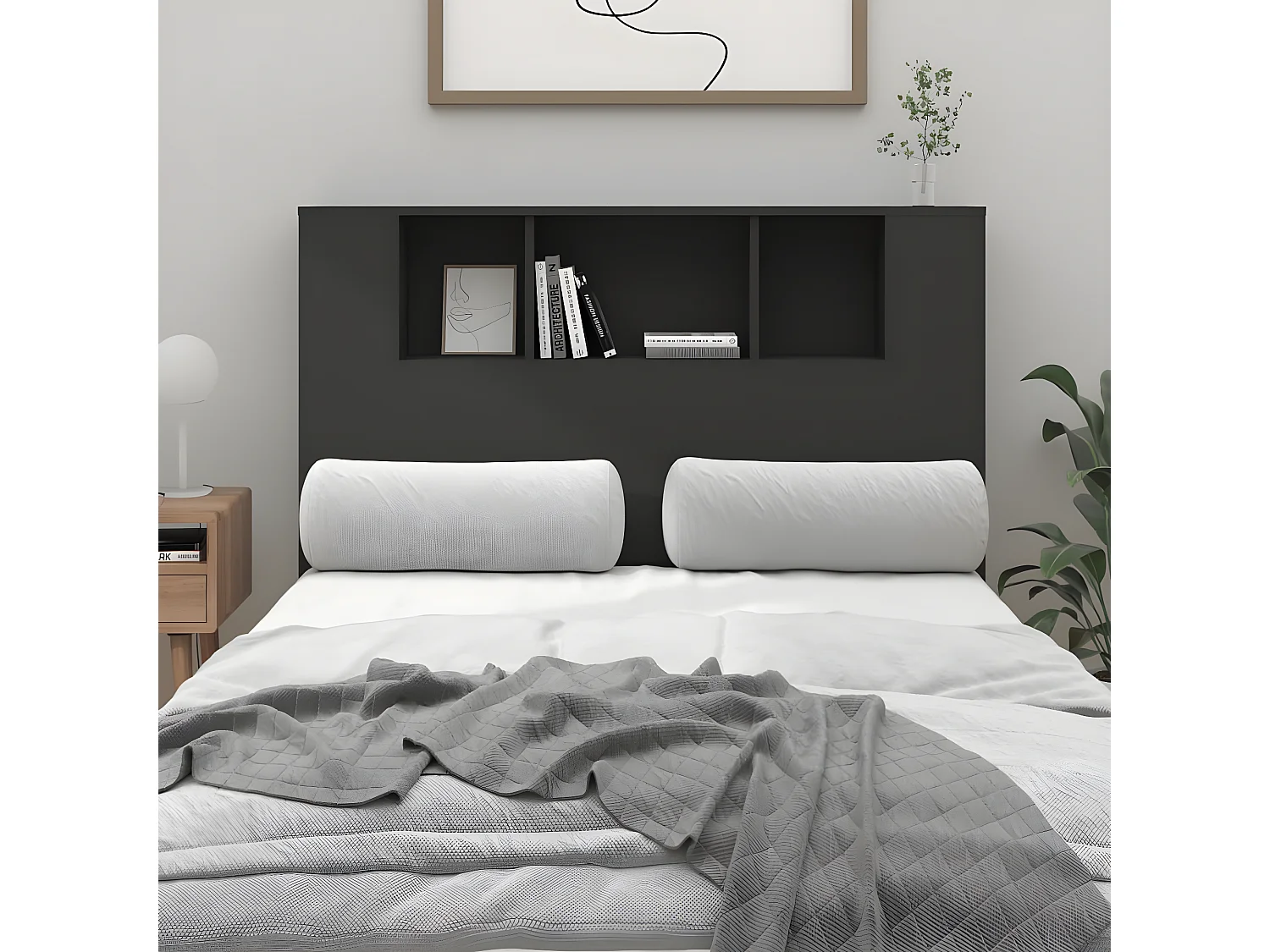 Armoire de tête de lit noir 120x18,5x102,5 cm POI70973 BonneVie Meuble