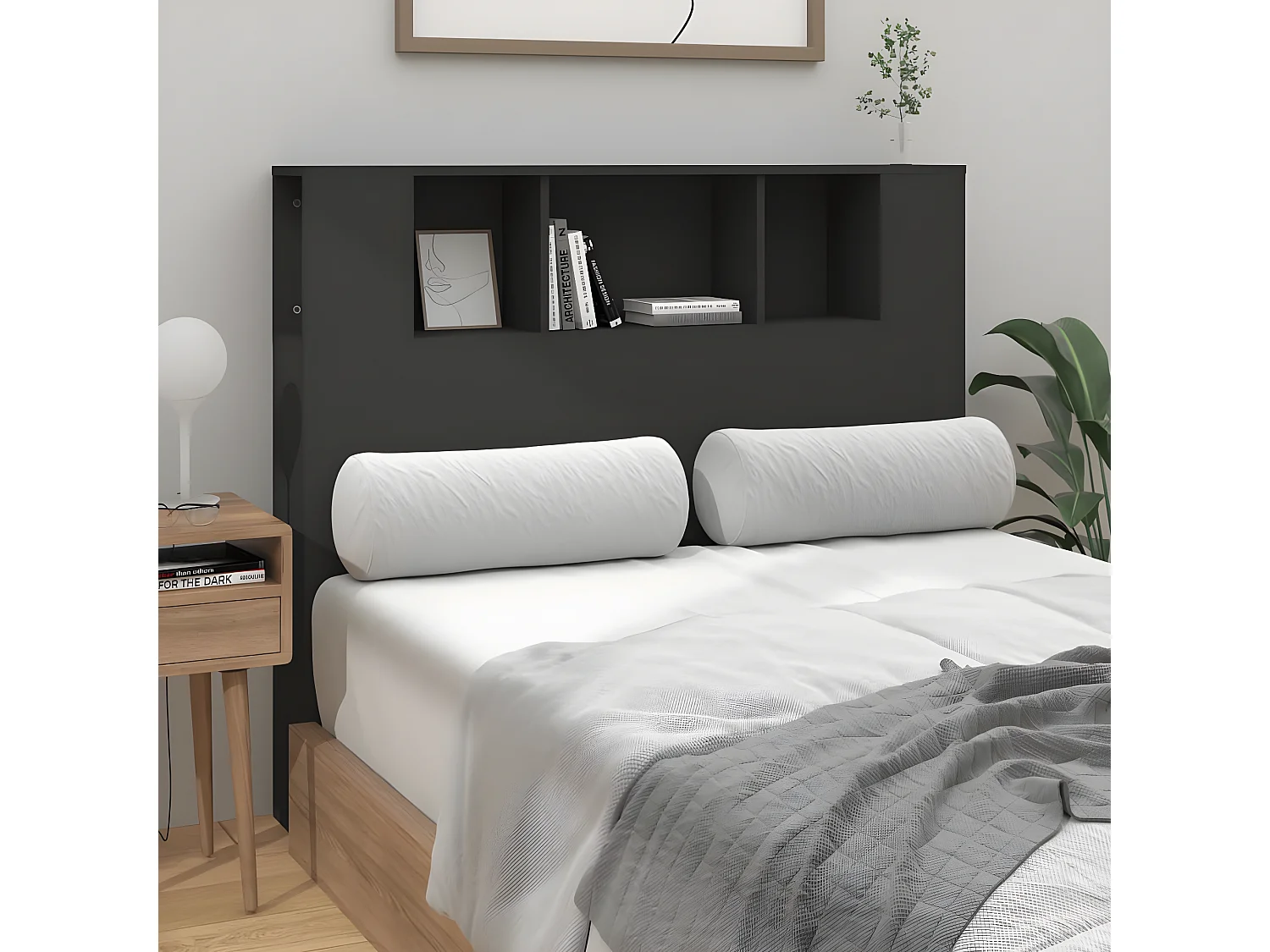 Armoire de tête de lit noir 120x18,5x102,5 cm POI70973 BonneVie Meuble