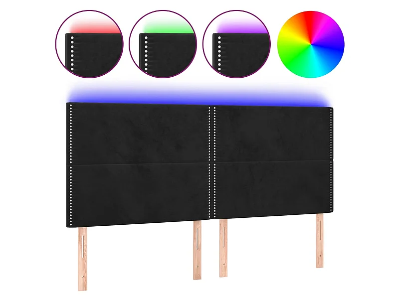 Testiera | Testata del letto a LED Nera 200x5x118/128cm in Velluto