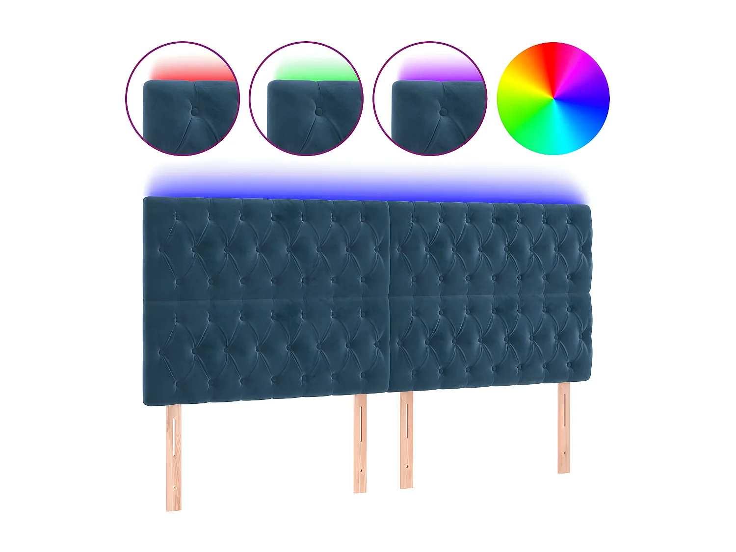 Testiera | Testata del letto a LED Blu scuro 180x7x118/128 cm in Velluto