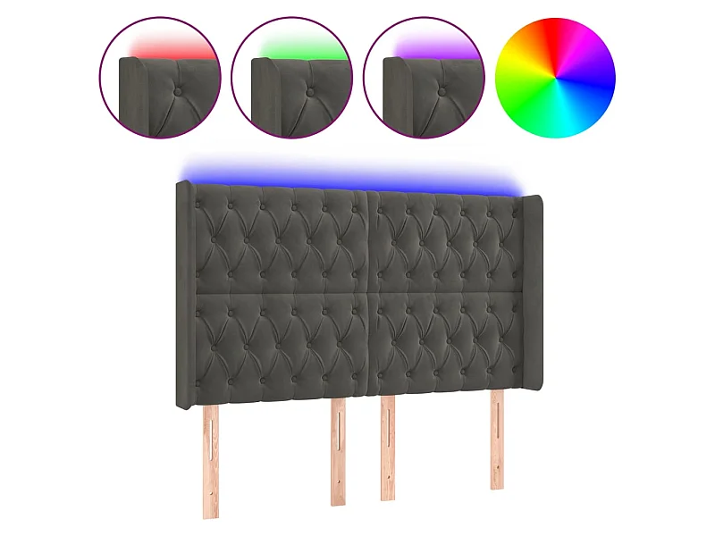 Cabecero con LED de terciopelo gris oscuro 147x16x118/128 cm ES93514