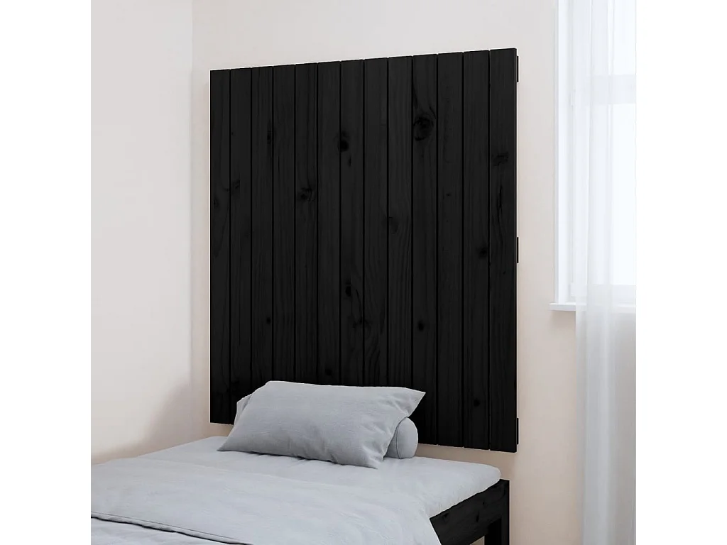 Cabecero de cama de pared madera maciza pino negro 82,5x3x90 cm ES35611