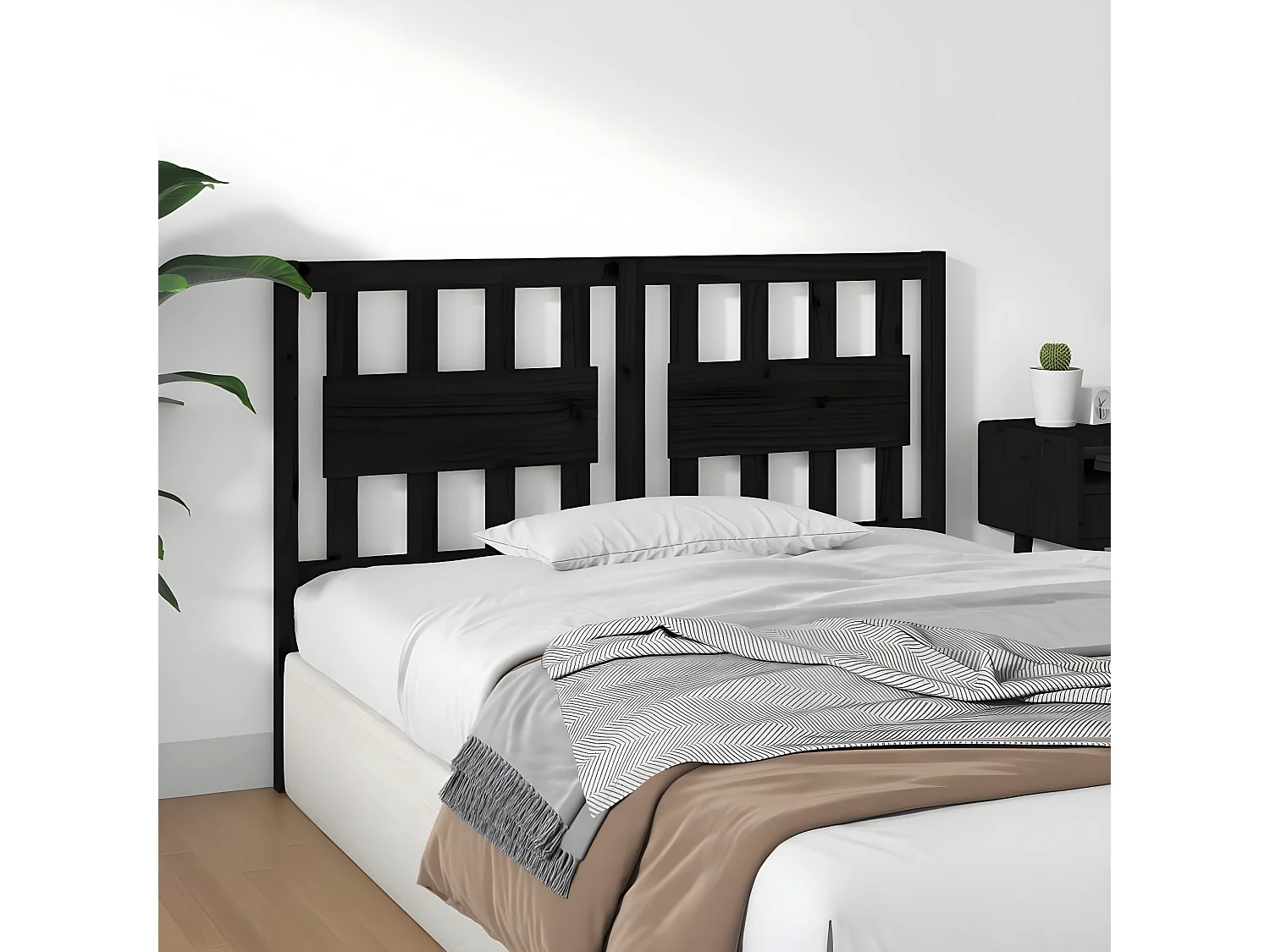 Tête de lit Noir 145,5x4x100 cm Bois massif de pin POI80357 BonneVie Meuble