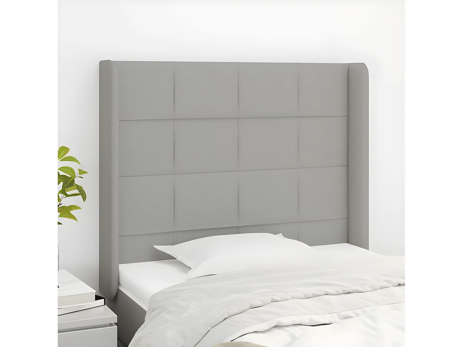 Tête de lit avec oreilles Gris clair 103x16x118/128 cm Tissu POI10019 BonneVie Meuble