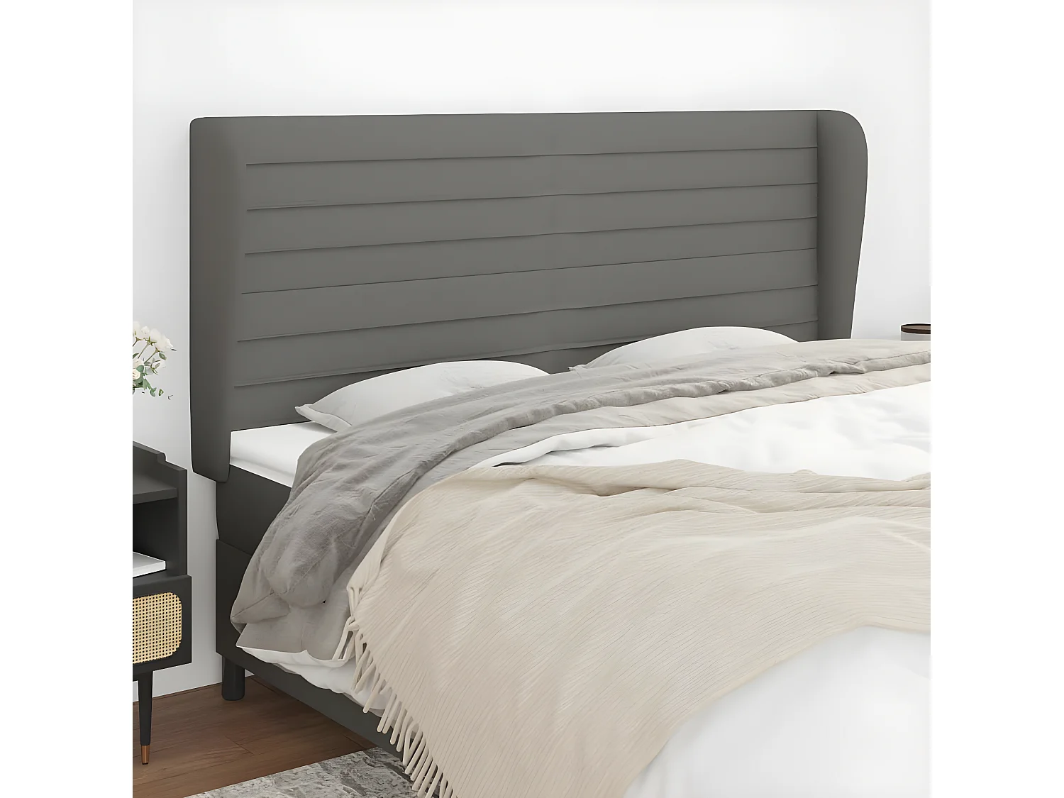 Tête de lit avec oreilles Gris foncé 183x23x118/128 cm Tissu POI31467 BonneVie Meuble