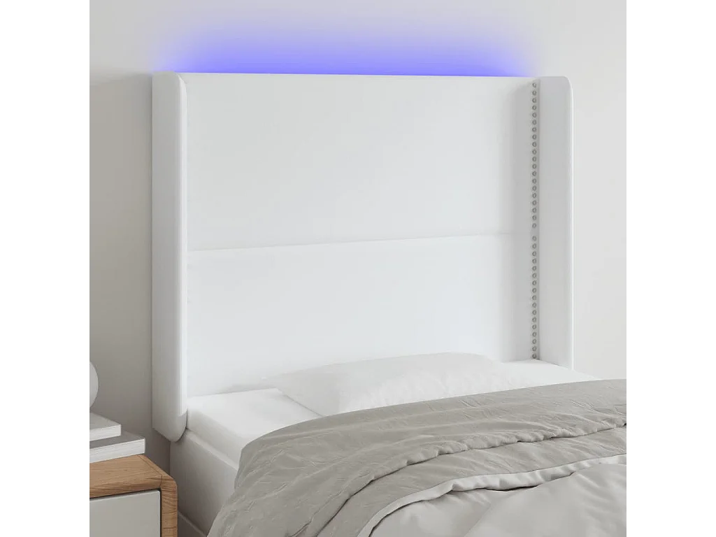 Tête de lit à LED Blanc 93x16x118/128 cm Similicuir POI85570 BonneVie Meuble