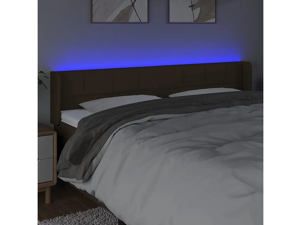 Tête de lit à LED Marron foncé 183x16x78/88 cm Tissu POI71514 BonneVie Meuble