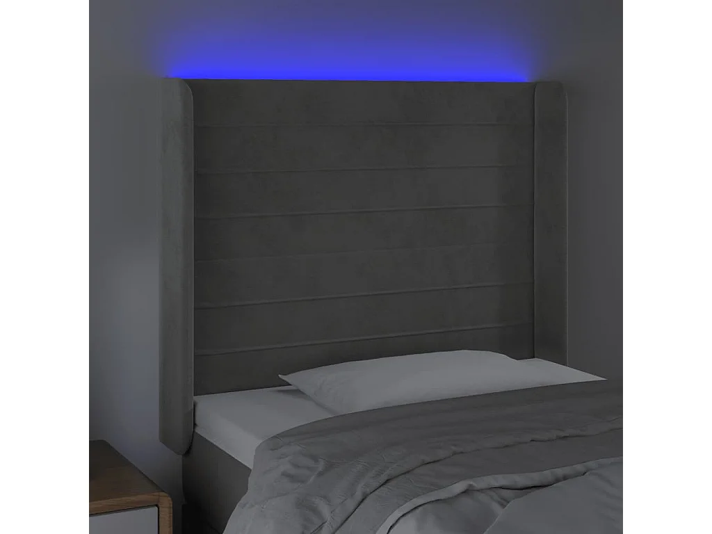 Tête de lit à LED Gris clair 83x16x118/128 cm Velours POI80355 BonneVie Meuble