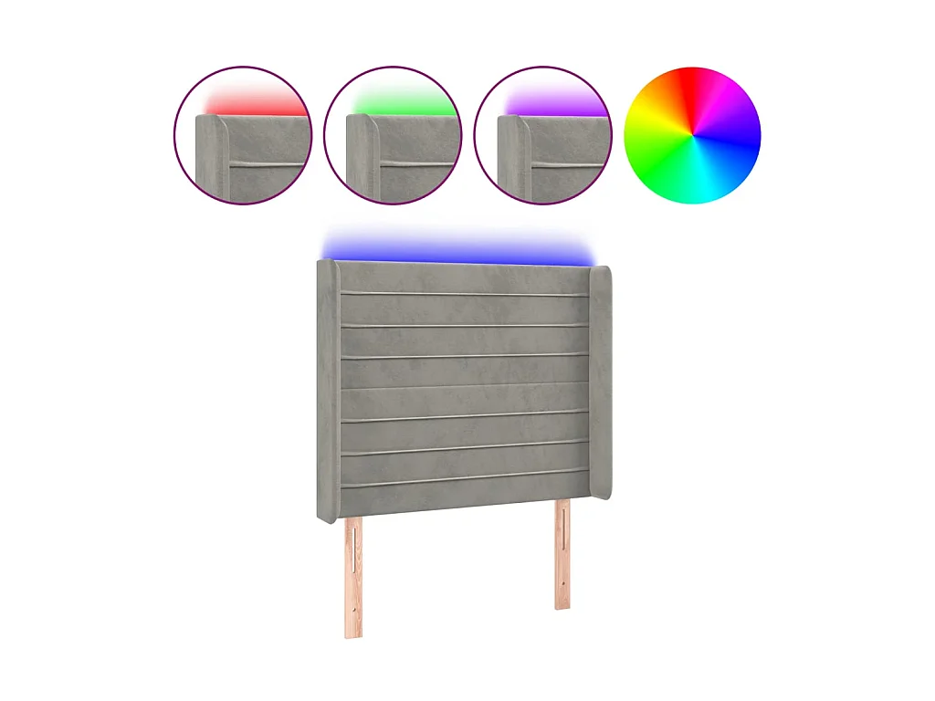 Tête de lit à LED Gris clair 83x16x118/128 cm Velours POI80355 BonneVie Meuble