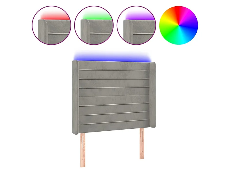 Cabeceira cama c/ luzes LED veludo 83x16x118/128 cm cinza-claro PT934583