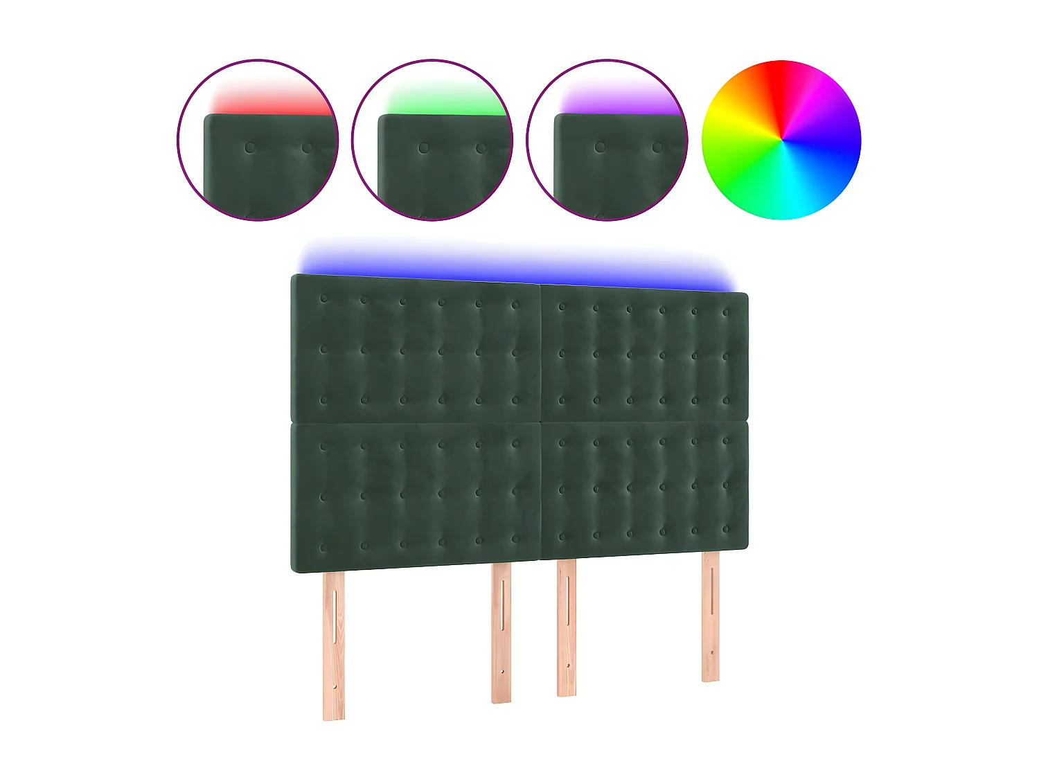 Tête de lit à LED Vert foncé 144x5x118,128 cm Velours LKC22246 BonneVie Meuble