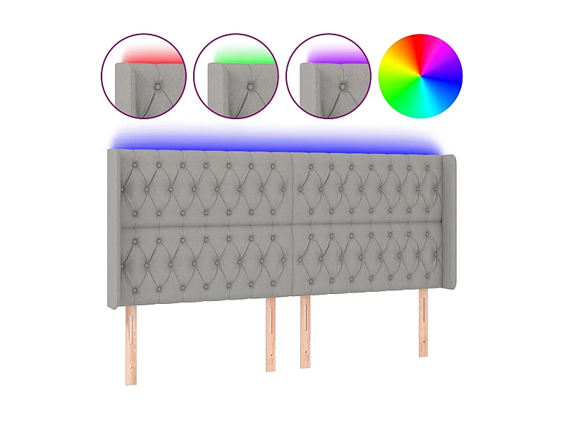 Testiera | Testata del letto a LED Grigio Chiaro 183x16x118/128 cm in Tessuto