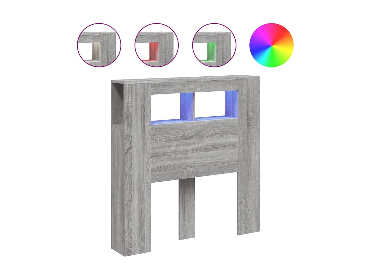 Hoofdeinde met LED 100x18,5x103,5 cm bewerkt hout grijs sonoma NL815341
