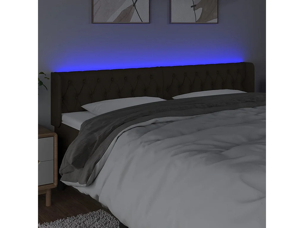 Cabeceira de cama c/ luzes LED tecido 203x16x78/88 cm castanho PT382664