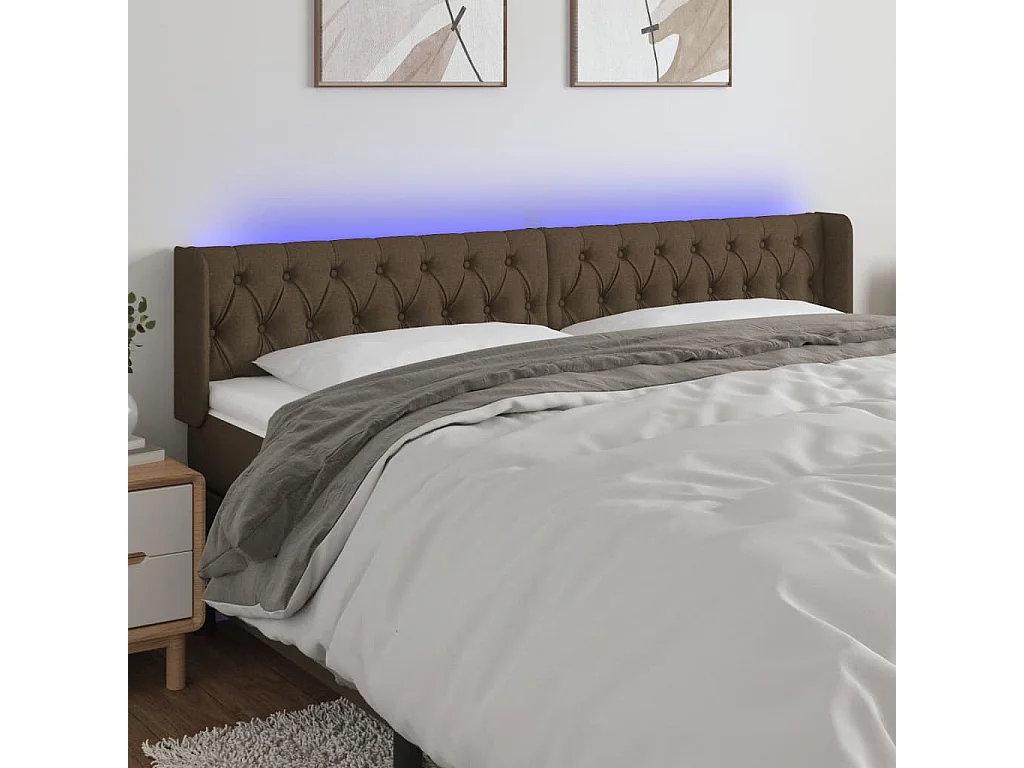 Tête de lit à LED Marron foncé 203x16x78/88 cm Tissu POI29622 BonneVie Meuble