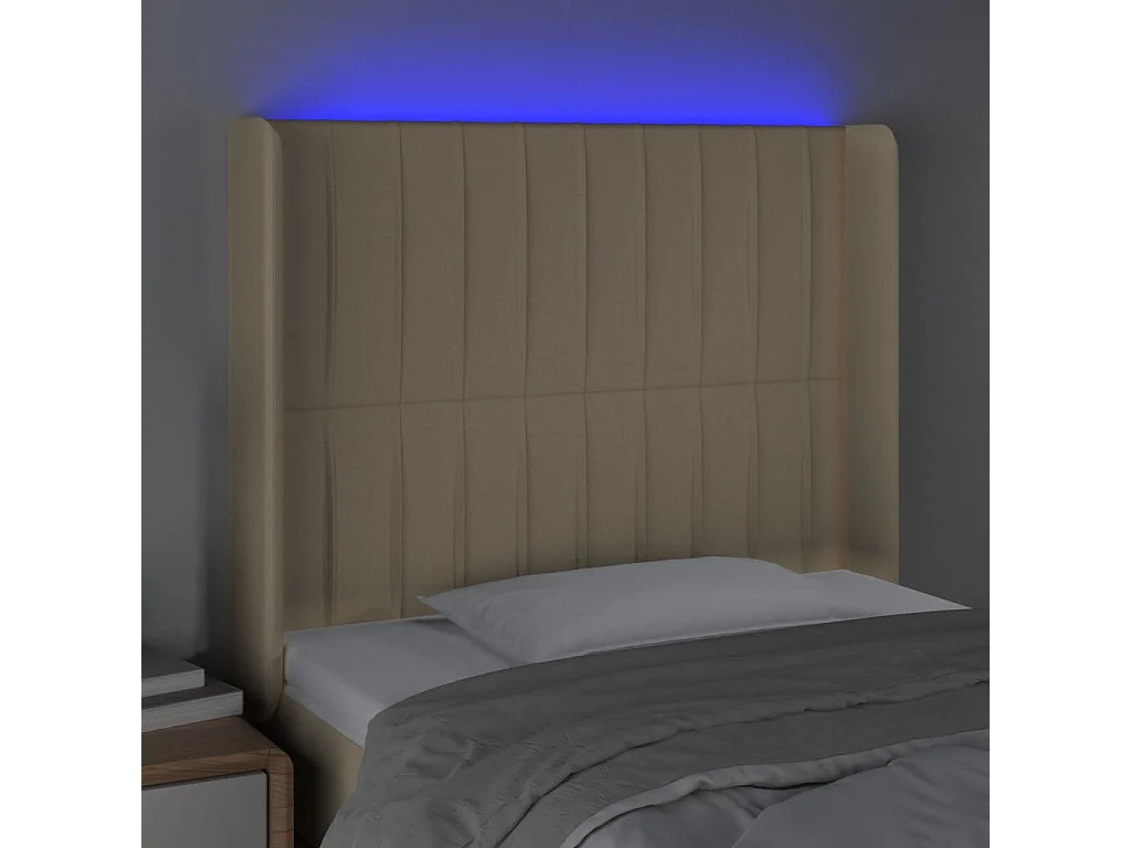 Cabecero con LED de tela color crema 103x16x118/128 cm ES77930