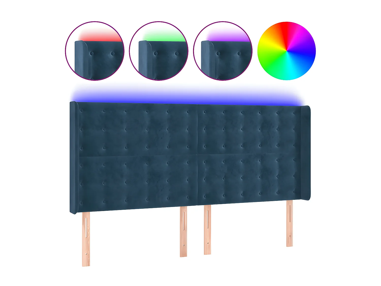 LED Kopfteil,Bettkopfteil Dunkelblau 203x16x118/128 cm Samt -gkd212651