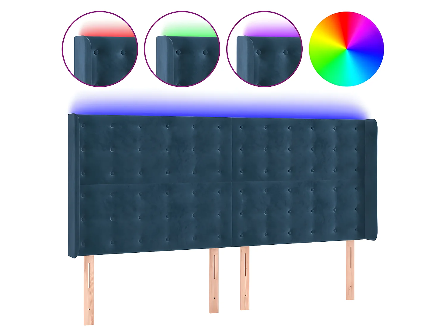 Cabecero con LED de terciopelo azul oscuro 203x16x118/128 cm ES69661