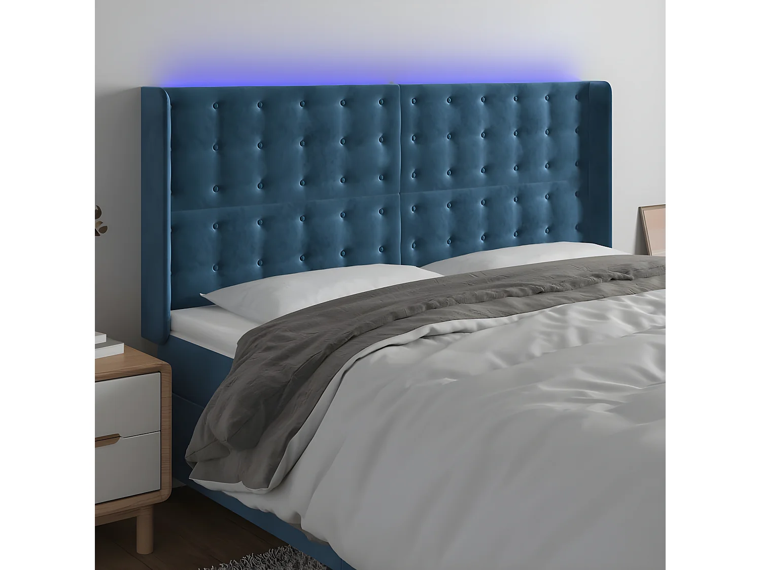 Cabecero con LED de terciopelo azul oscuro 203x16x118/128 cm ES69661