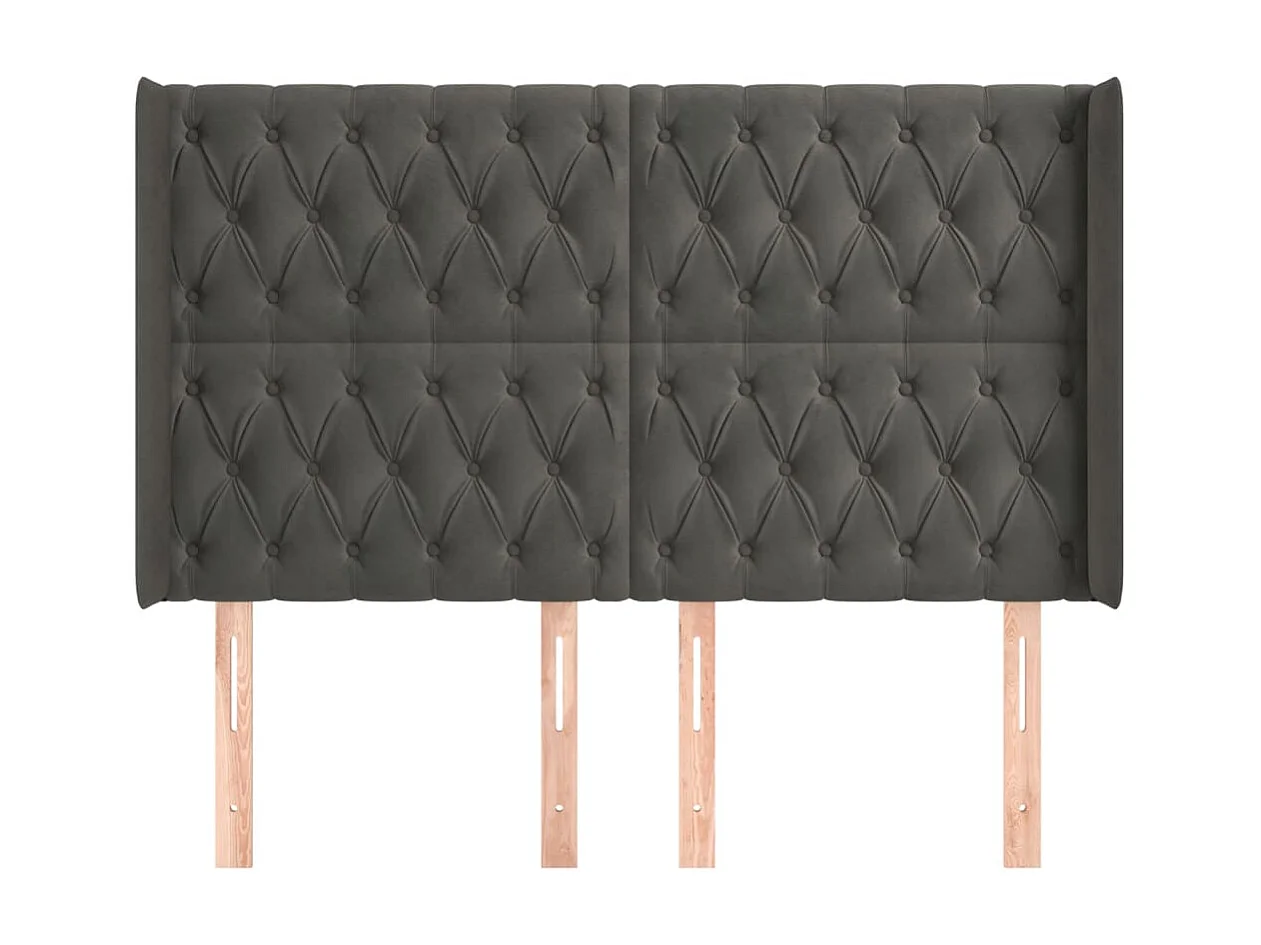 Tête de lit avec oreilles Gris foncé 147x16x118/128 cm Velours POI80233 BonneVie Meuble