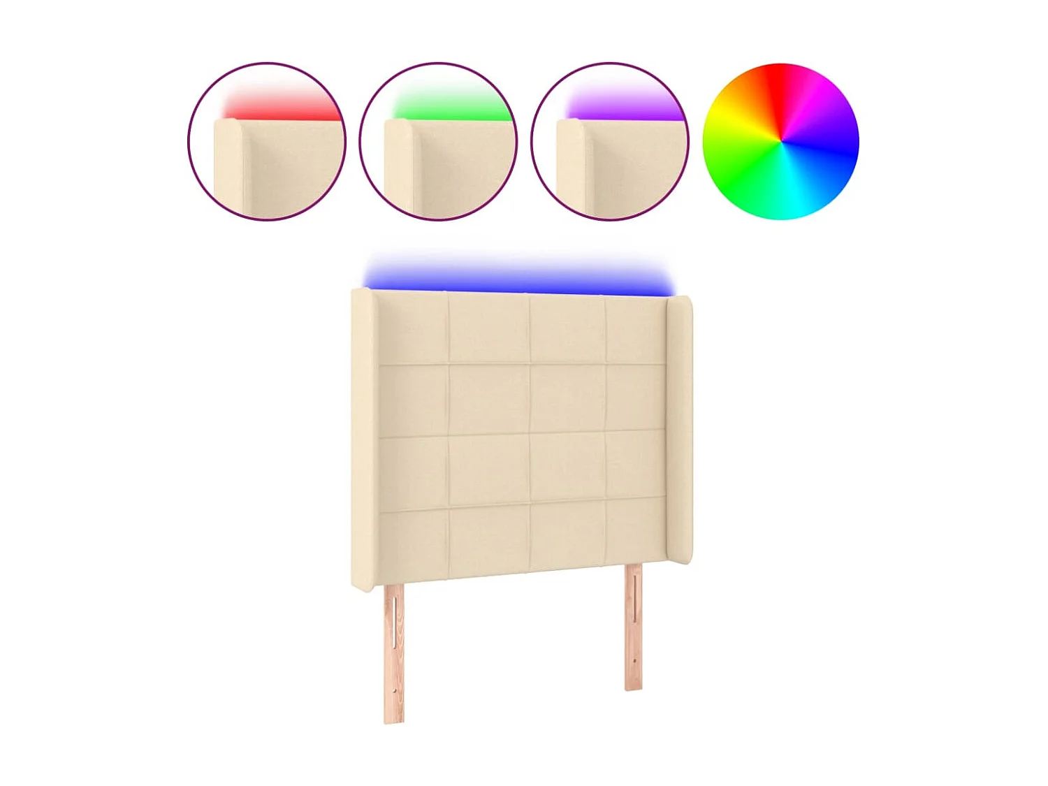 Cabeceira de cama c/ luzes LED tecido 83x16x118/128cm cor creme PT697279