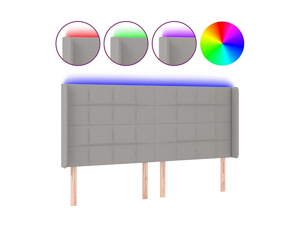 Tête de lit à LED Gris clair 203x16x118/128 cm Tissu POI30430 BonneVie Meuble