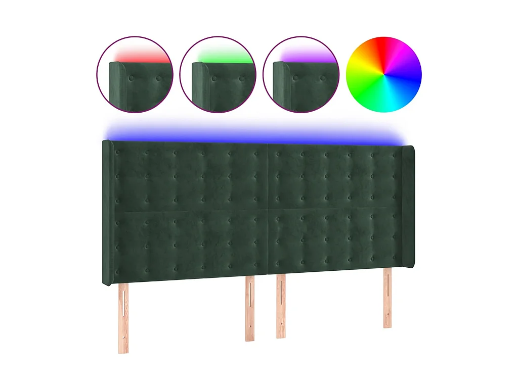 Tête de lit à LED Vert foncé 163x16x118/128 cm Velours POI55933 BonneVie Meuble