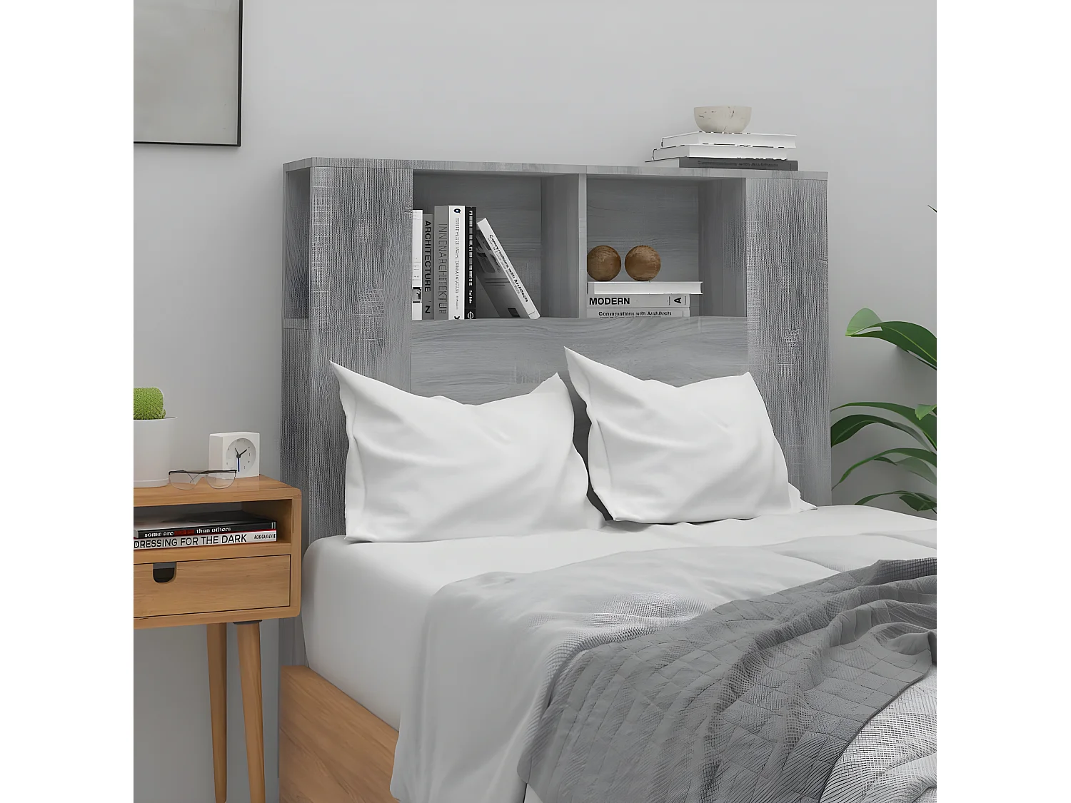 Armoire de tête de lit Sonoma gris 100x18,5x104,5 cm POI42844 BonneVie Meuble