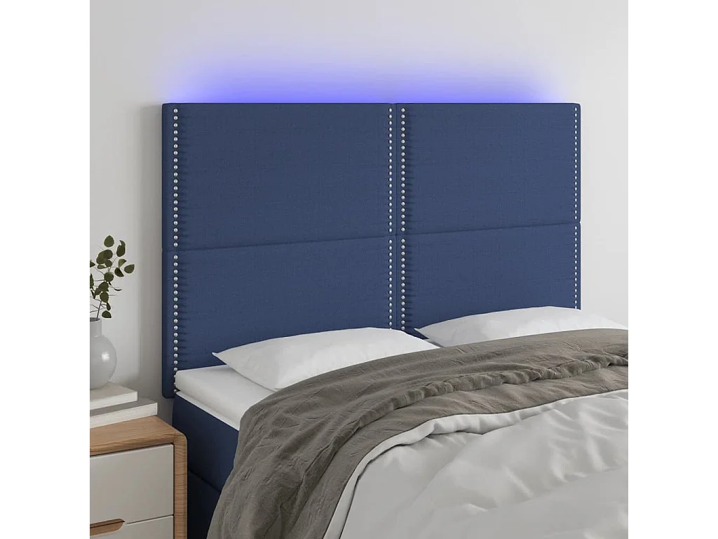 Tête de lit à LED Bleu 144x5x118/128 cm Tissu POI55382 BonneVie Meuble